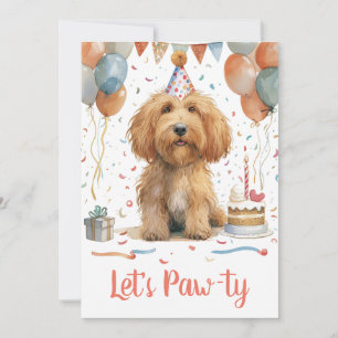 Let's Pawty Birthday Goldendoodle Dog Invitation