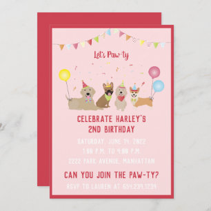 Lets Pawty Birthday Party Dogs Invitation