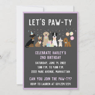 Lets Pawty Birthday Party Dogs Invitation