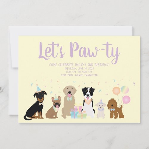 Lets Pawty Birthday Party Dogs Invitation