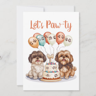 Let's Pawty Birthday Shih Tzu Dogs Birthday Cake Invitation