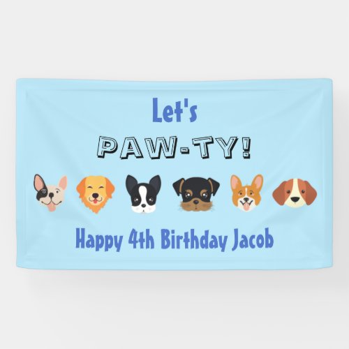 Lets Pawty Blue Boy Dog Birthday  Banner