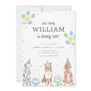 Let's Pawty Blue Boy Dog Birthday Invitation