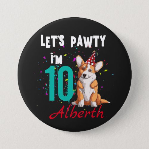 Lets Pawty Boy or Girl Birthday Party Custom  Button