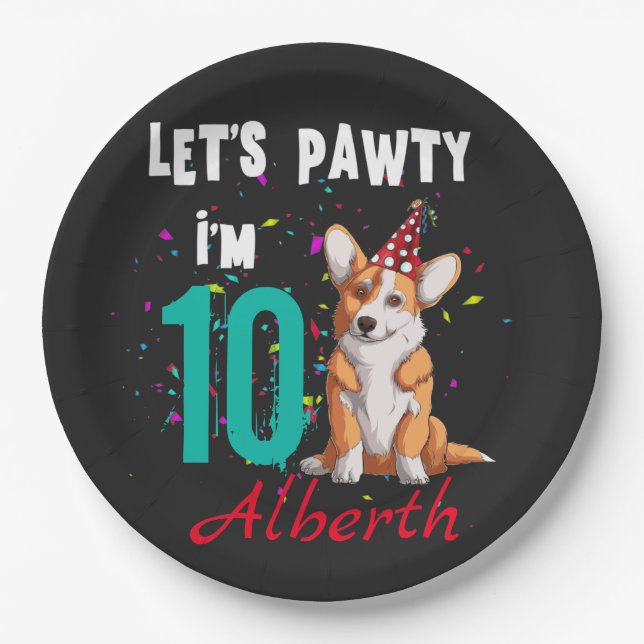 Let's Pawty Boy or Girl Birthday Party Custom  Paper Plates (Front)