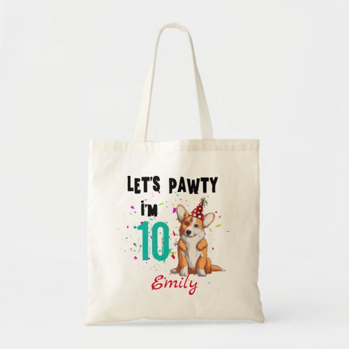 Lets Pawty Boy or Girl Birthday Party Custom  Tote Bag