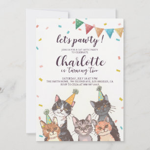 Let's pawty Cat birthday Invitation