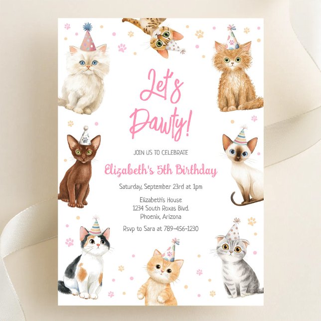 Let's Pawty Cat Kitten Birthday Party Invitation (Creator Uploaded)