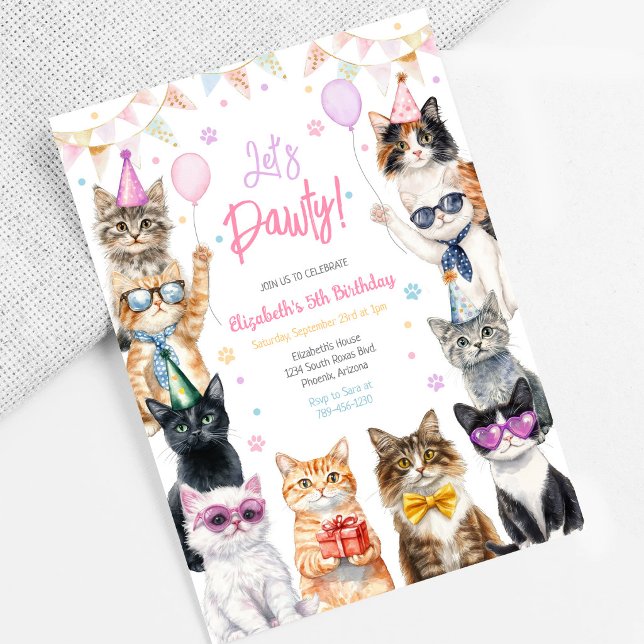 Let's Pawty Cat Kitten Birthday Party Invitation (Creator Uploaded)