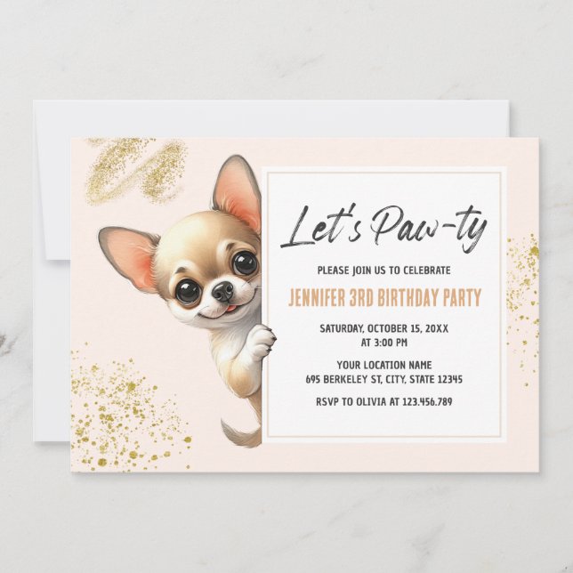 Let's Pawty Chihuahua Dog Birthday Invitation (Front)
