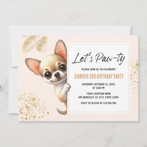 Lets Pawty Chihuahua Dog Birthday Invitation