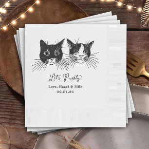 Let's Pawty Custom Cat Drawn Cocktail Wedding Napkins
