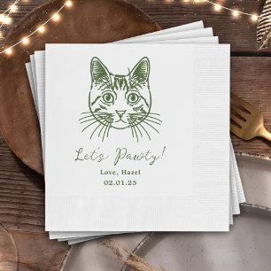 Let's Pawty Custom Cat Drawn Cocktail Wedding Napkins