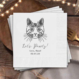 Let's Pawty Custom Cat Drawn Cocktail Wedding Napkins