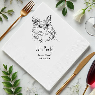 Let's Pawty Custom Cat Drawn Cocktail Wedding Napkins