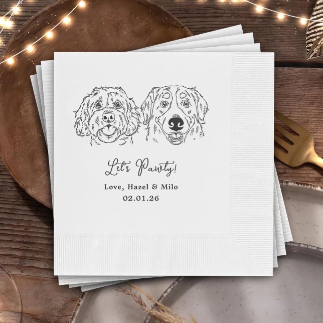 Let's Pawty Custom Dog Drawn Cocktail Wedding Napkins (Creator Uploaded)