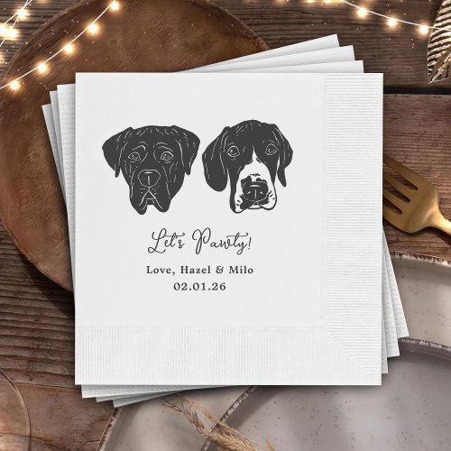 Let's Pawty Custom Dog Drawn Cocktail Wedding Napkins