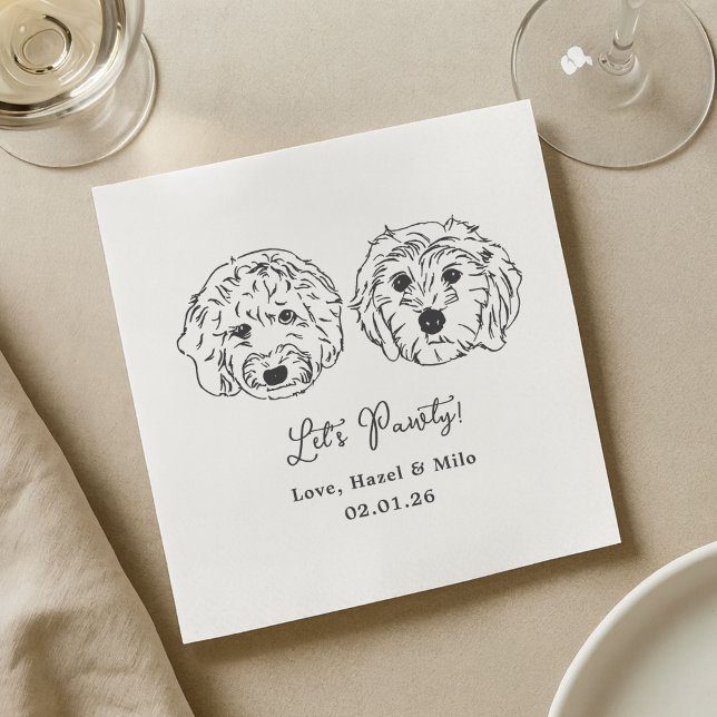 Let's Pawty Custom Dog Drawn Cocktail Wedding Napkins (Creator Uploaded)