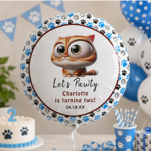 Let's Pawty! Cute Cat 2nd Birthday Party Balloon