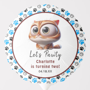 Let's Pawty! Cute Cat 2nd Birthday Party Balloon