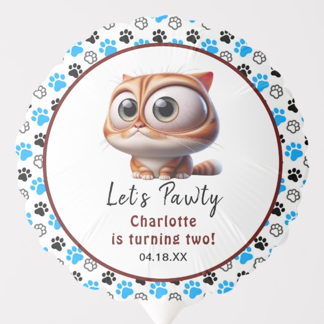 Let's Pawty! Cute Cat 2nd Birthday Party Balloon (Front)