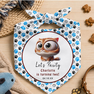Let's Pawty! Cute Cat 2nd Birthday Party Bandana