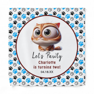 Let's Pawty! Cute Cat 2nd Birthday Party Bandana