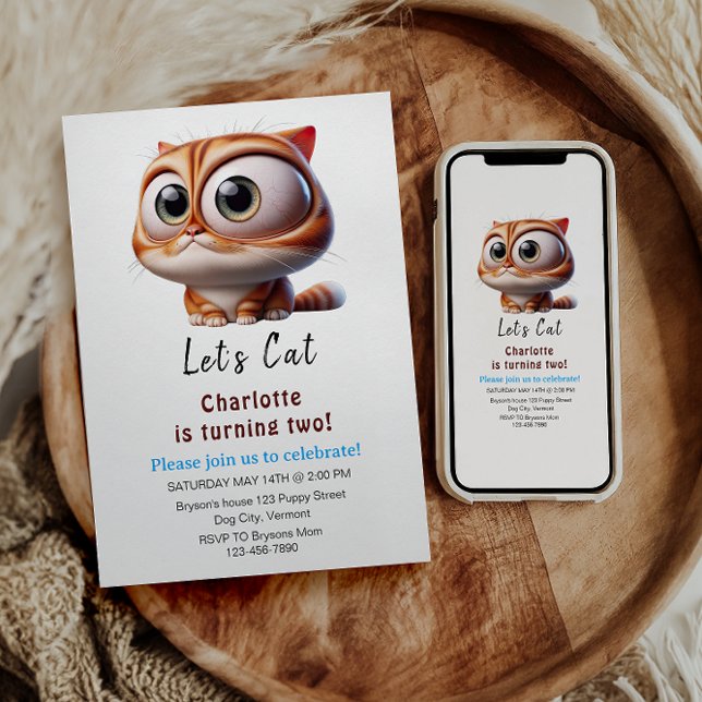 Let's Pawty! Cute Cat 2nd Birthday Party  Invitation (Creator Uploaded)