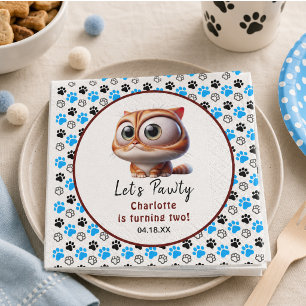 Let's Pawty! Cute Cat 2nd Birthday Party Napkins