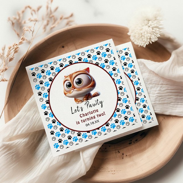 Let's Pawty! Cute Cat 2nd Birthday Party Napkins (Creator Uploaded)