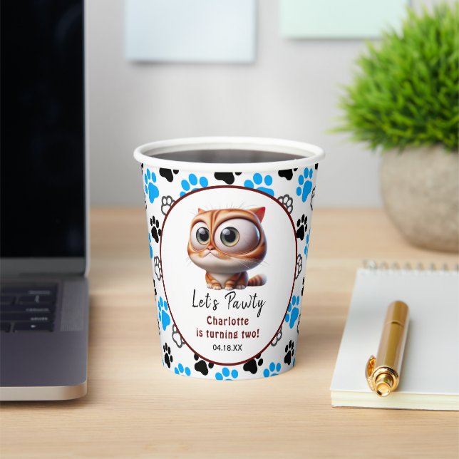 Let's Pawty! Cute Cat 2nd Birthday Party Paper Cups (Insitu)