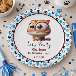 Let's Pawty! Cute Cat 2nd Birthday Party Paper Plates