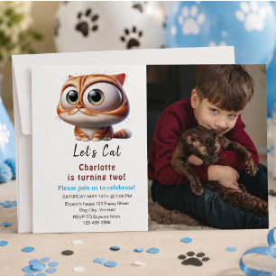 Let's Pawty! Cute Cat 2nd Birthday Party Photo Invitation