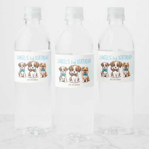 Lets pawty cute puppies birthday printed favor water bottle label