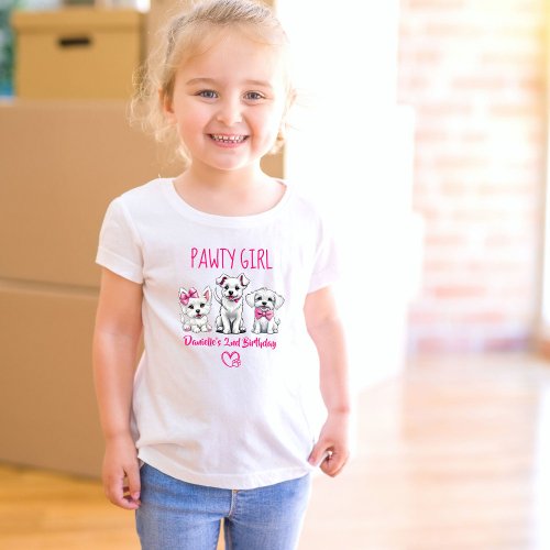 Lets pawty cute white pink puppies birthday toddler t_shirt