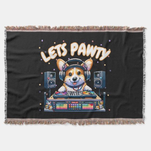 Lets pawty dj corgi throw blanket