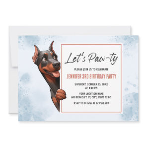 Let's Pawty Doberman Dog Birthday Invitation