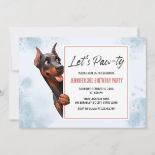 Let's Pawty Doberman Dog Birthday Invitation