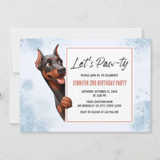 Let's Pawty Doberman Dog Birthday Invitation