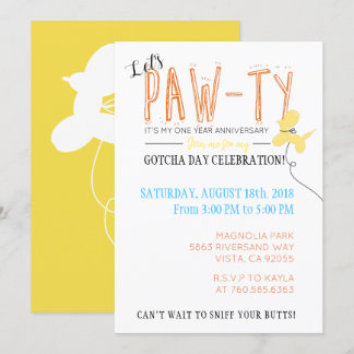 Let's Pawty Dog Birthday Gotcha day Fur baby cute Invitation