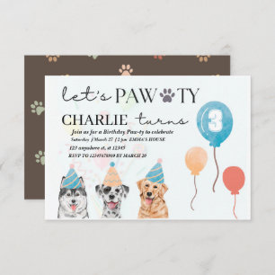 let's pawty dog birthday invitation