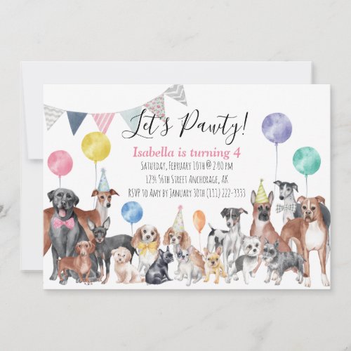 Lets Pawty Dog Birthday    Invitation