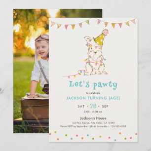 Let's Pawty Dog Custom Age Kids' Birthday Photo Invitation
