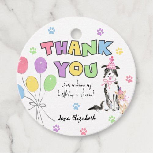 Lets Pawty Dog First Birthday Circle Thank You Tag