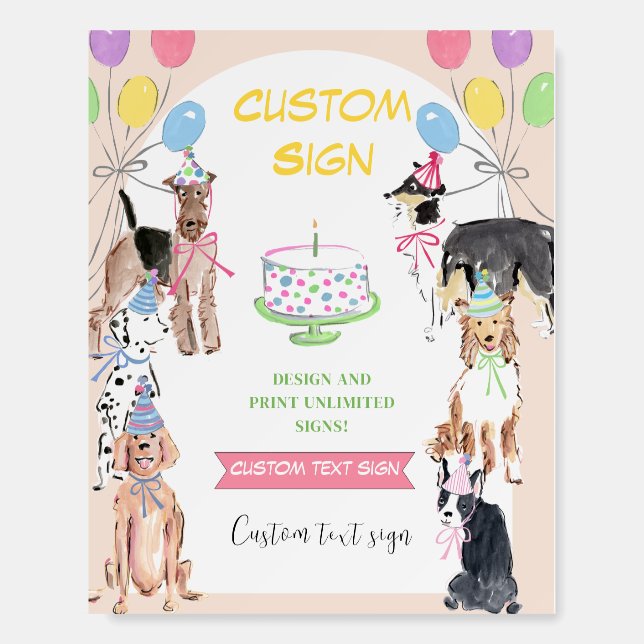 Lets Pawty Dog First Birthday Custom Sign (Front)