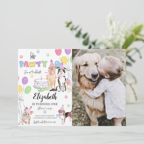 Lets Pawty Dog First Birthday Invitation Card