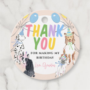 Lets Pawty Dog First Birthday Party Thank You Tag