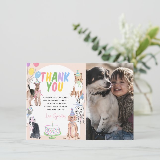 Lets Pawty Dog First Birthday Thank You Card (Standing Front)