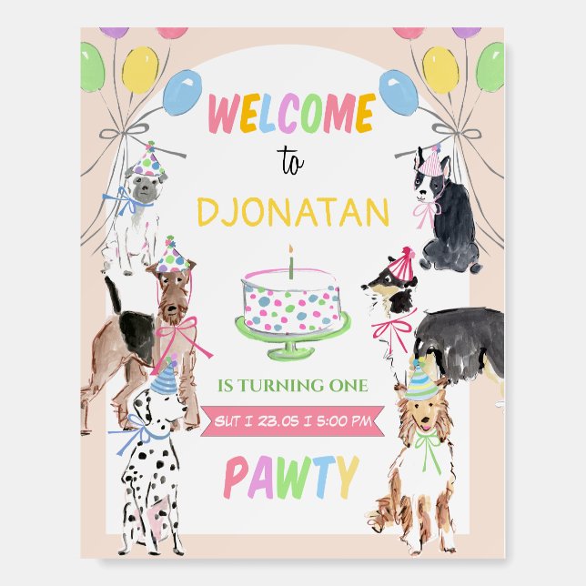 Lets Pawty Dog First Birthday Welcome Sign (Front)