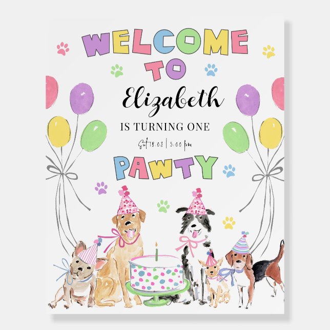 Lets Pawty Dog First Birthday Welcome Sign (Front)